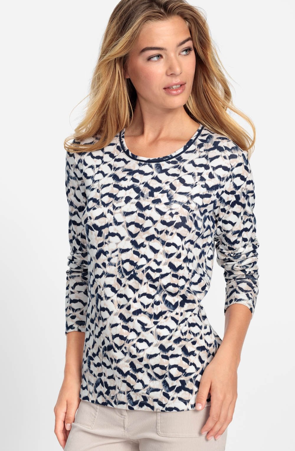Caffe Latte and Navy Abstract Edda Top