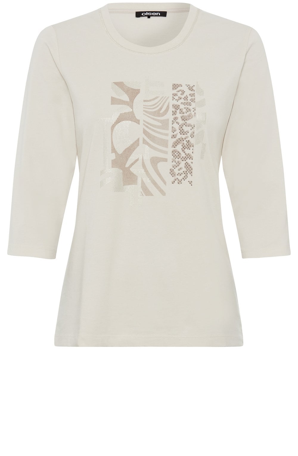 Caffe Latte Mixed Print And Diamante Edda Top