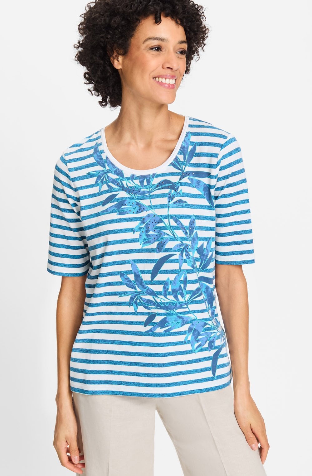 Capri Blue Floral and Stripe Hannah Top