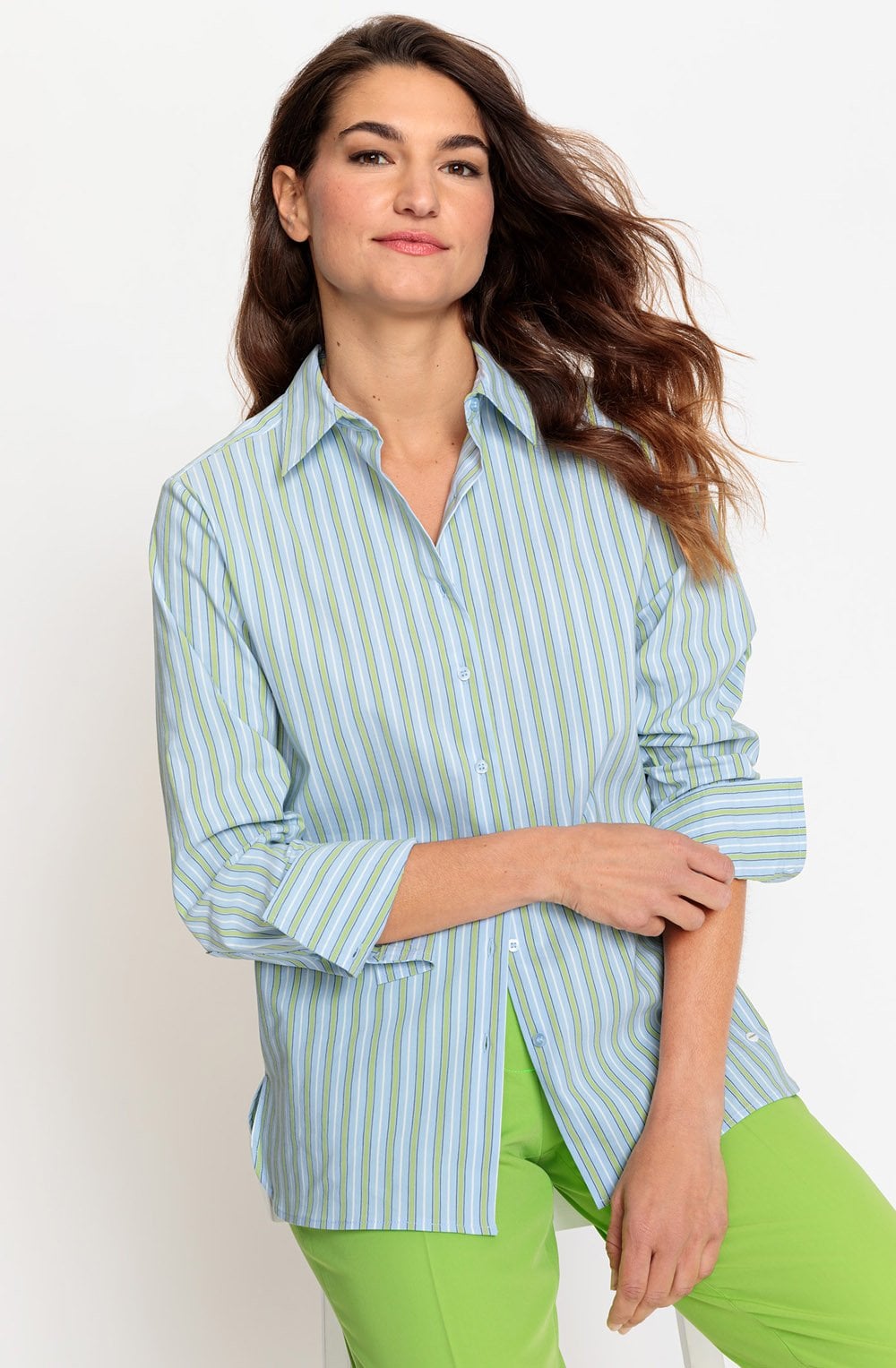 Ciel Blue and Green Striped Classic Shirt