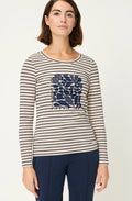 Classic Beige and Navy Mixed Print and Diamante Edda Top