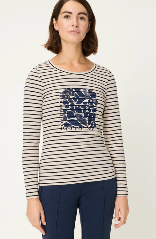 Classic Beige and Navy Mixed Print and Diamante Edda Top