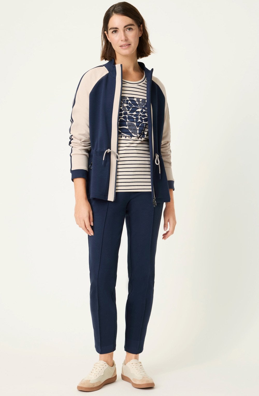 Classic Beige and Navy Mixed Print and Diamante Edda Top