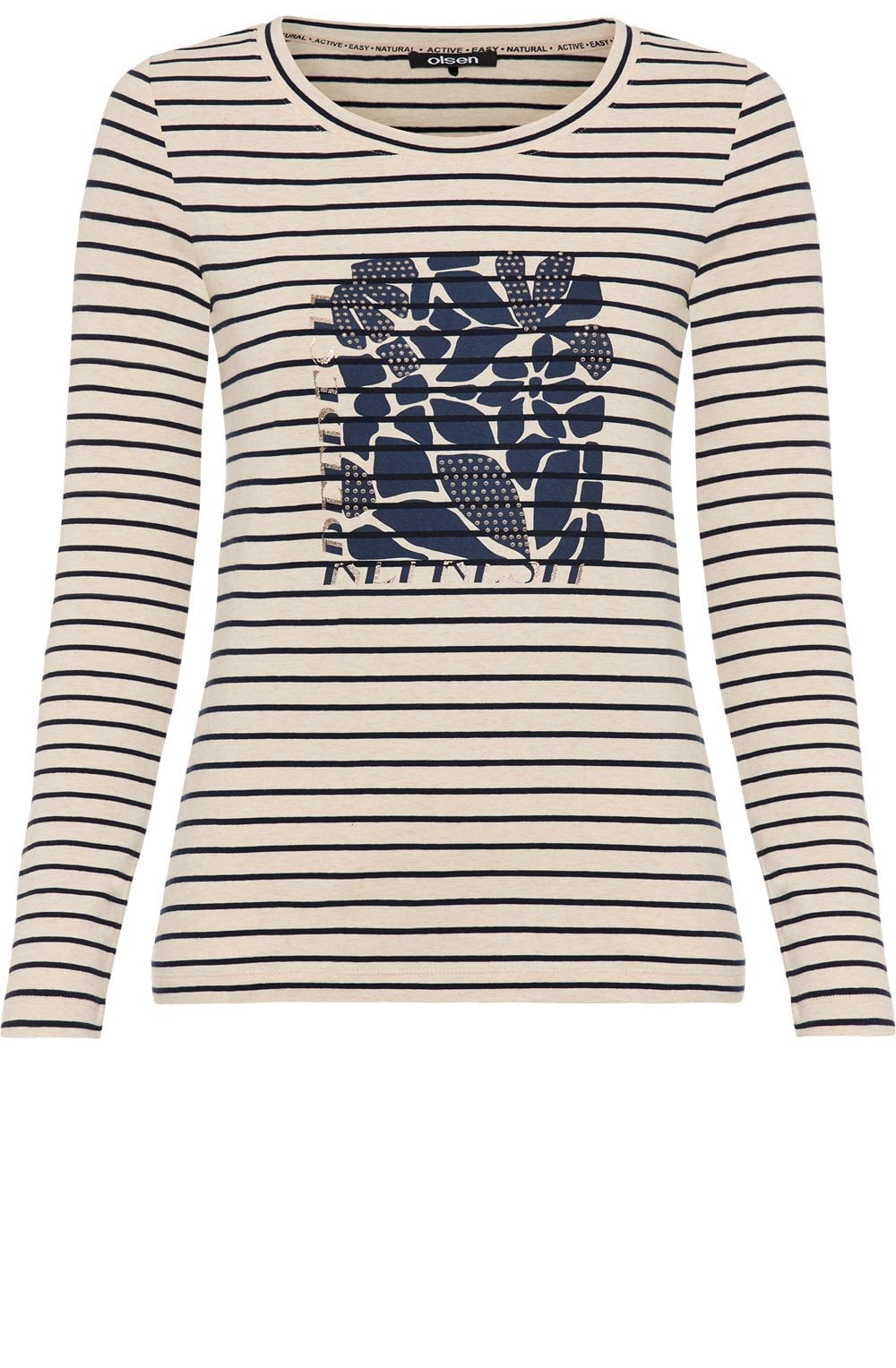 Classic Beige and Navy Mixed Print and Diamante Edda Top