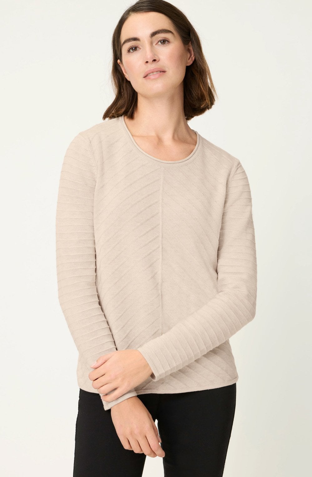 Classic Beige Diagonal Knit Henny Jumper