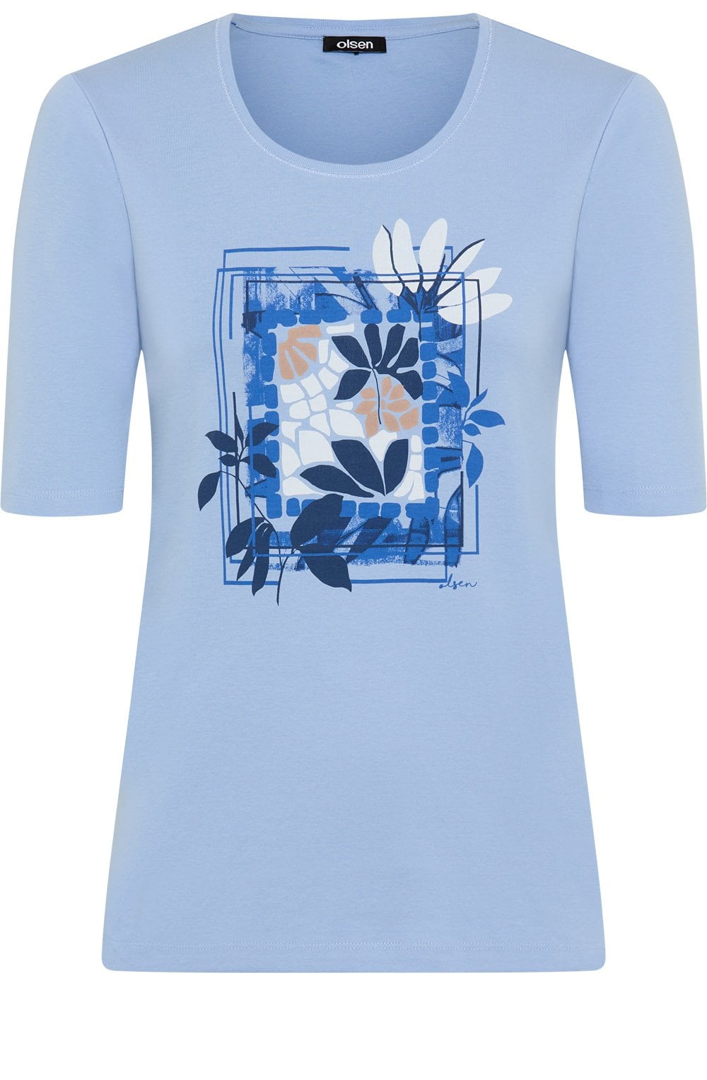 Cloud Blue Placement Print T Shirt