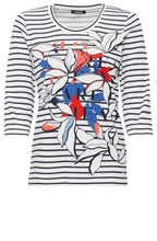 Cobalt Blue Stripes and Floral Top