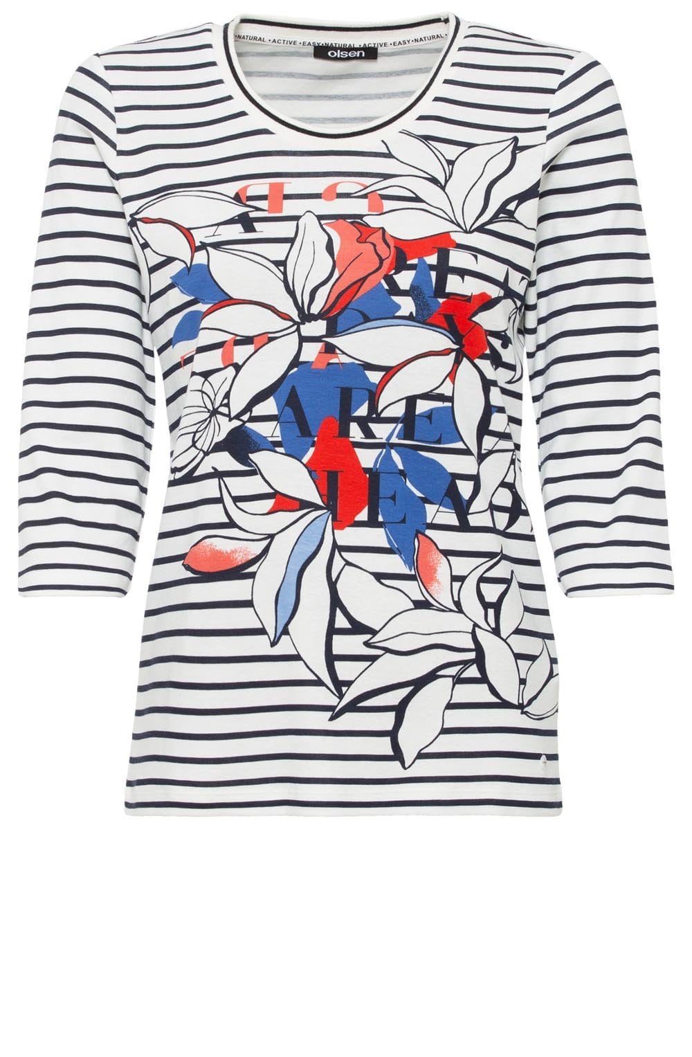 Cobalt Blue Stripes and Floral Top