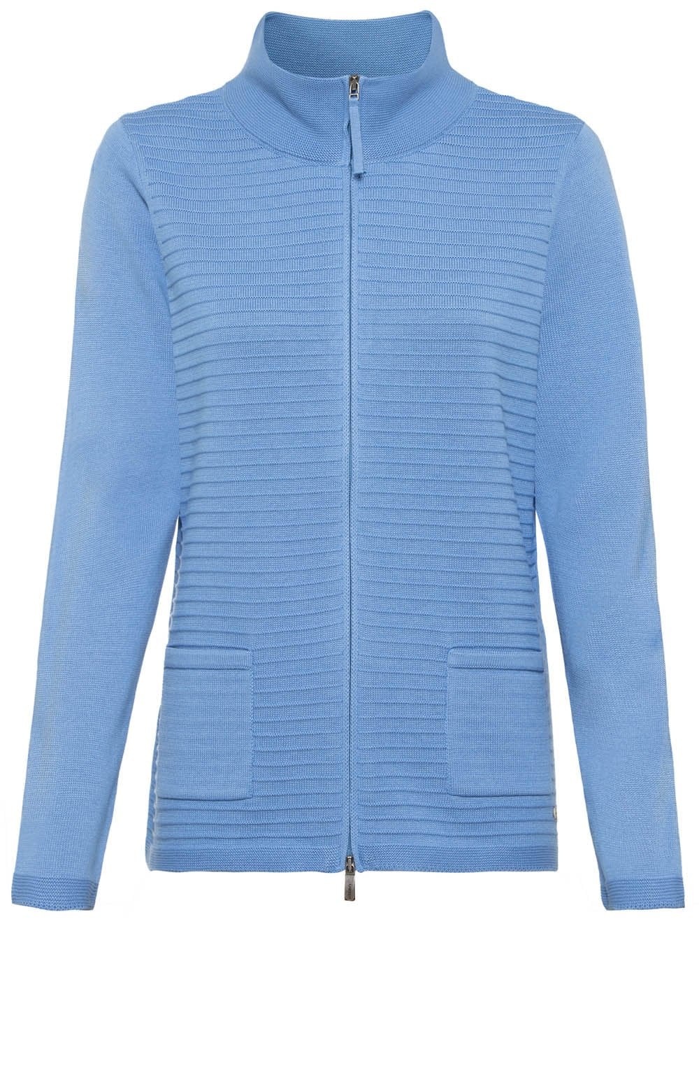 Cornflower Blue Horizontal Ribbed Knit Cardigan