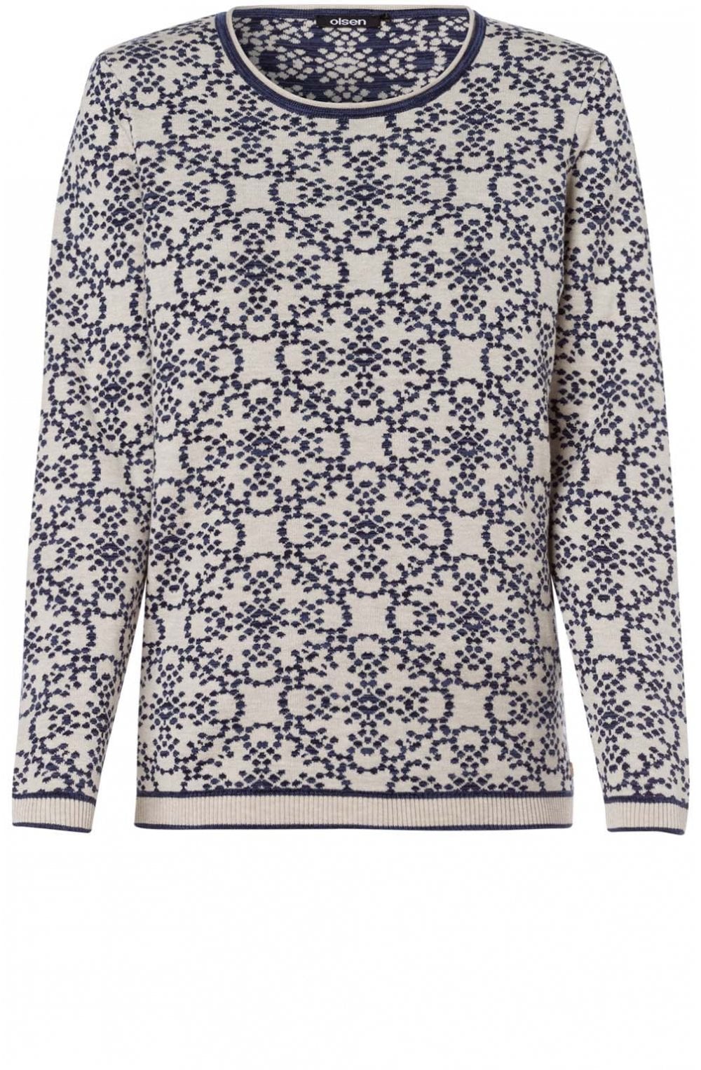 Cream & Blue Patterned Jumper