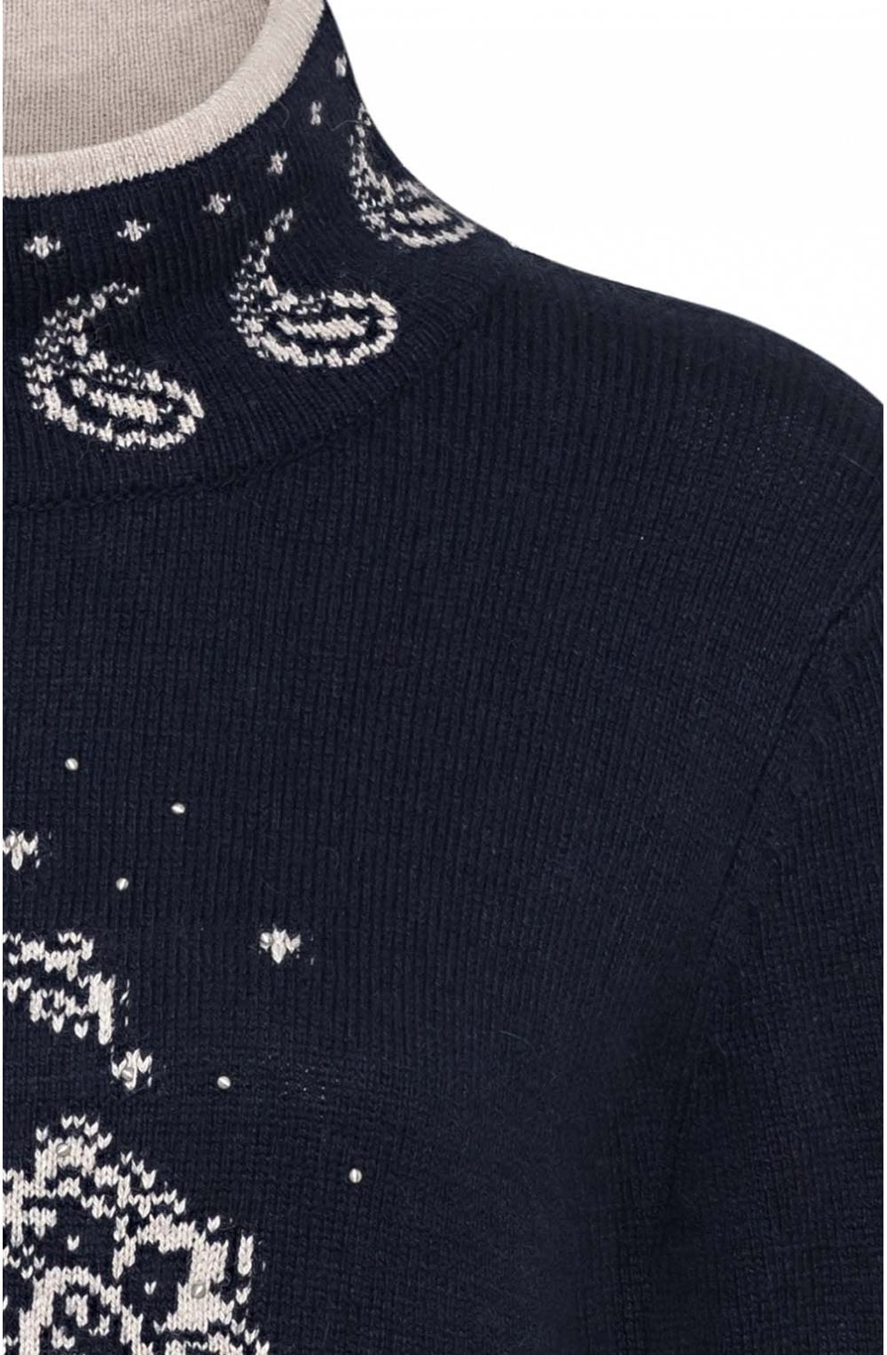 Crown Blue Paisley Knit Jumper
