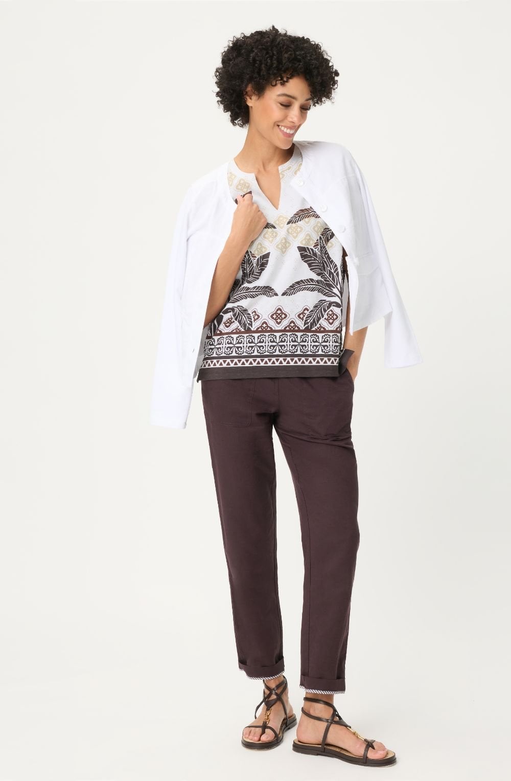 Dark Brown and Beige Tunic Neck Cosima Top