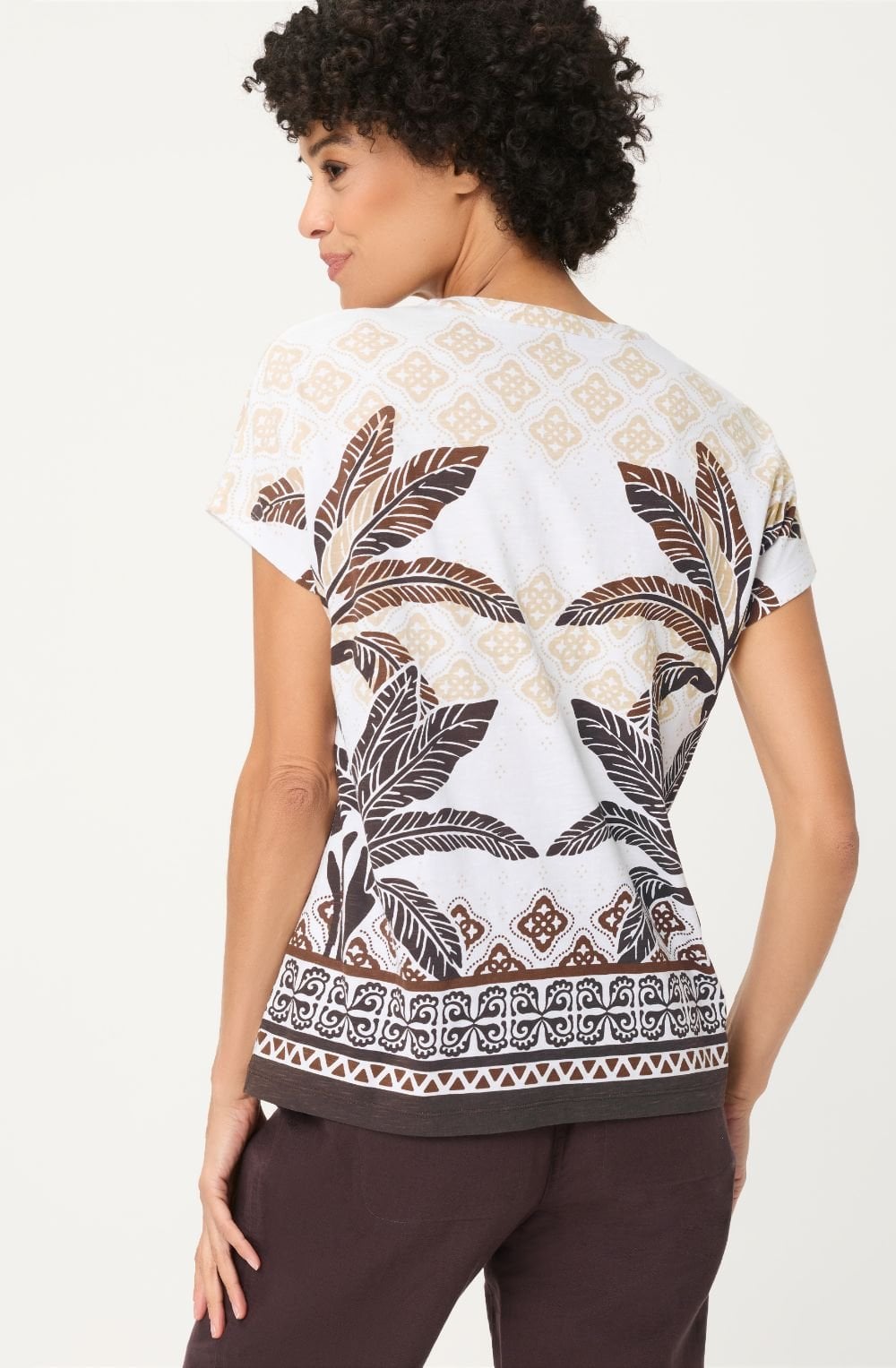Dark Brown and Beige Tunic Neck Cosima Top