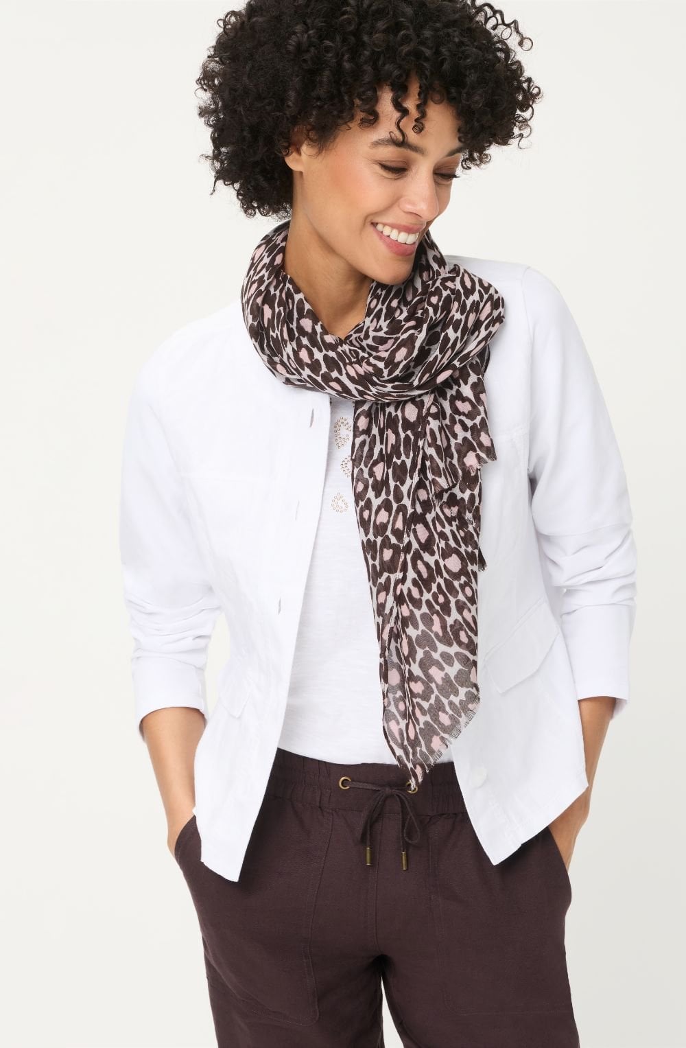 Dark Brown and Raspberry Leopard Lightweight Scarf
