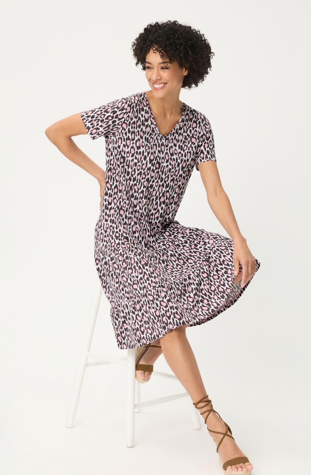 Dark Brown and Raspberry Leopard Print Jersey Dress