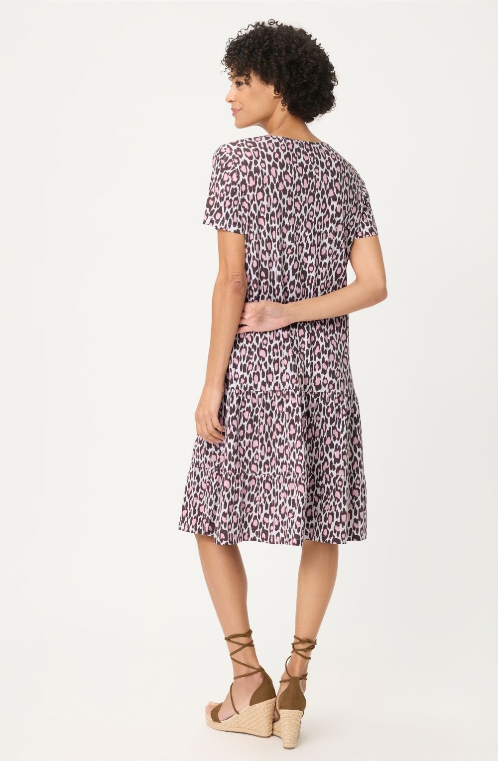 Dark Brown and Raspberry Leopard Print Jersey Dress