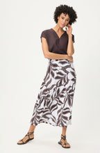 Dark Brown and White Leaf Print Jersey Tiered Skirt