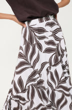 Dark Brown and White Leaf Print Jersey Tiered Skirt