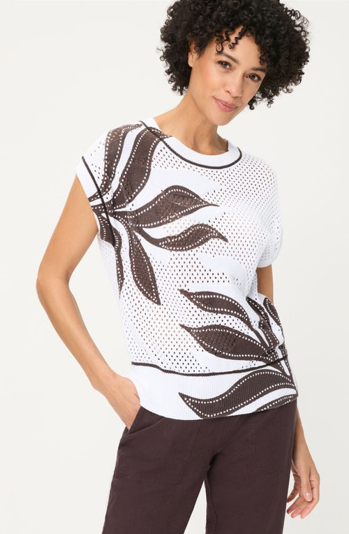 Dark Brown and White Open Weave Cora Pullover