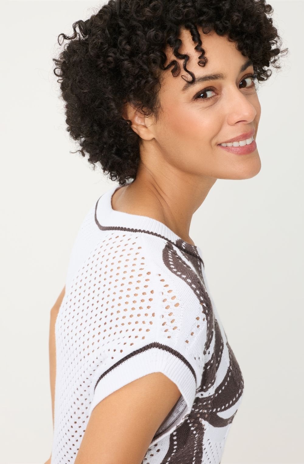 Dark Brown and White Open Weave Cora Pullover