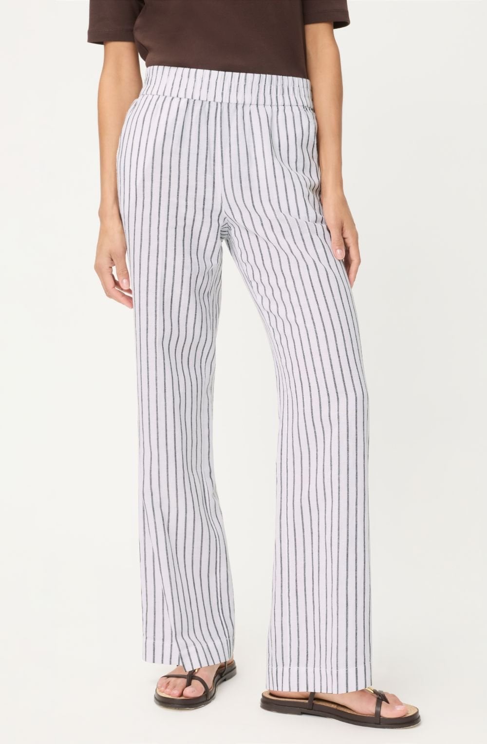 Dark Brown and White Striped Linen Mix Anna Trousers