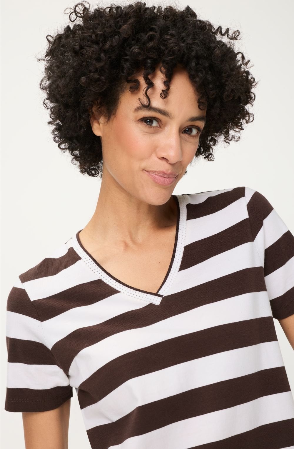 Dark Brown and White Wide Stripe Hannah T Shirt