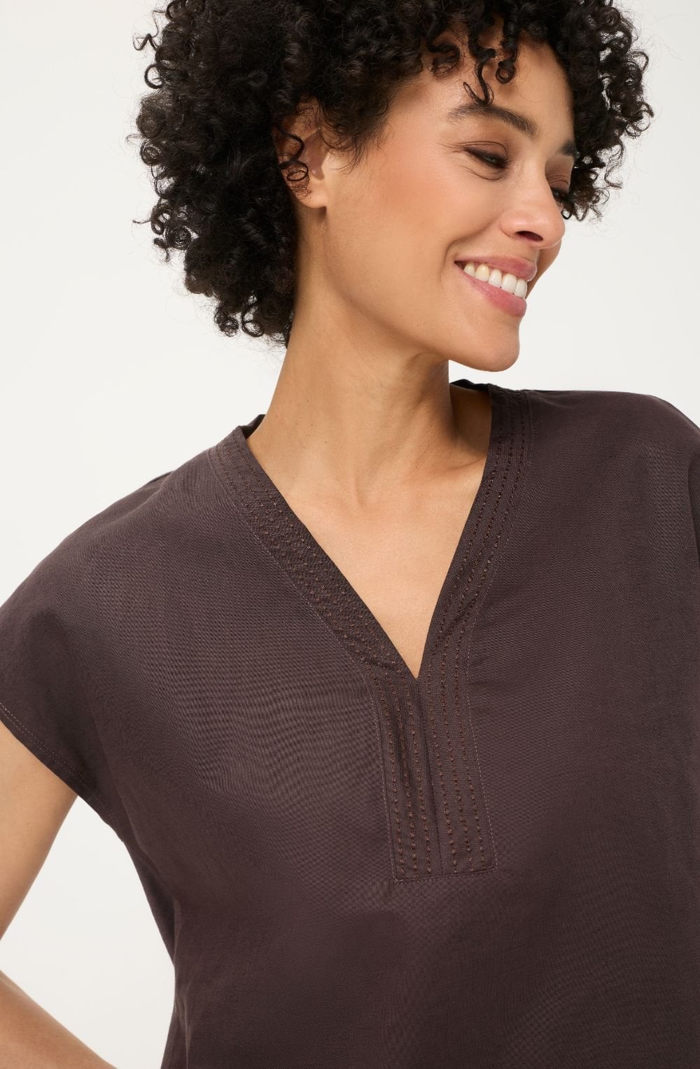 Dark Brown Jersey Back Linen Front Cosima Top