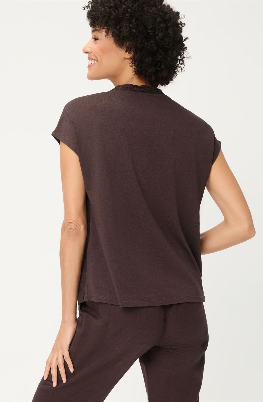 Dark Brown Jersey Back Linen Front Cosima Top