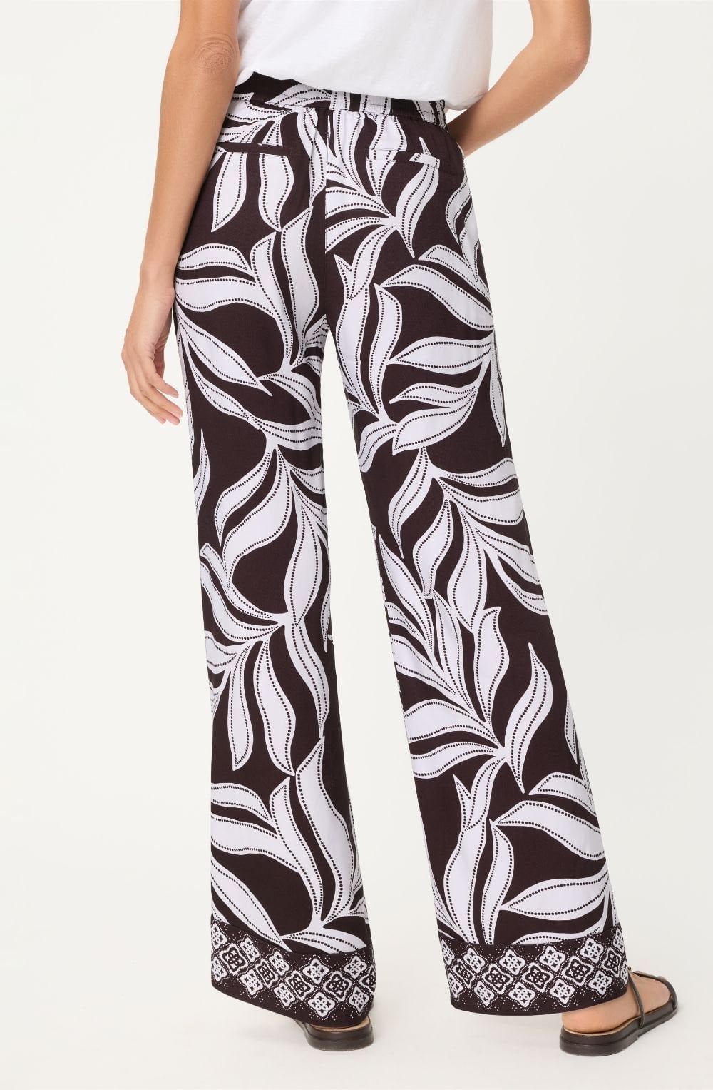 Dark Brown Leaf Print Anna Wide Leg Trousers