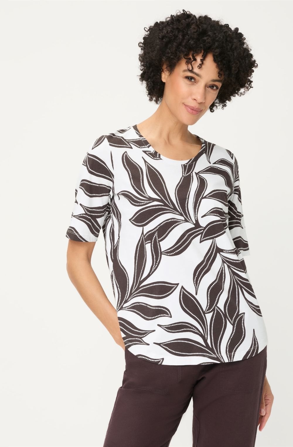 Dark Brown Leaf Print Hannah T Shirt