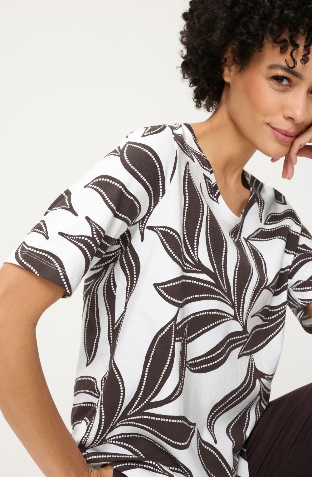 Dark Brown Leaf Print Hannah T Shirt
