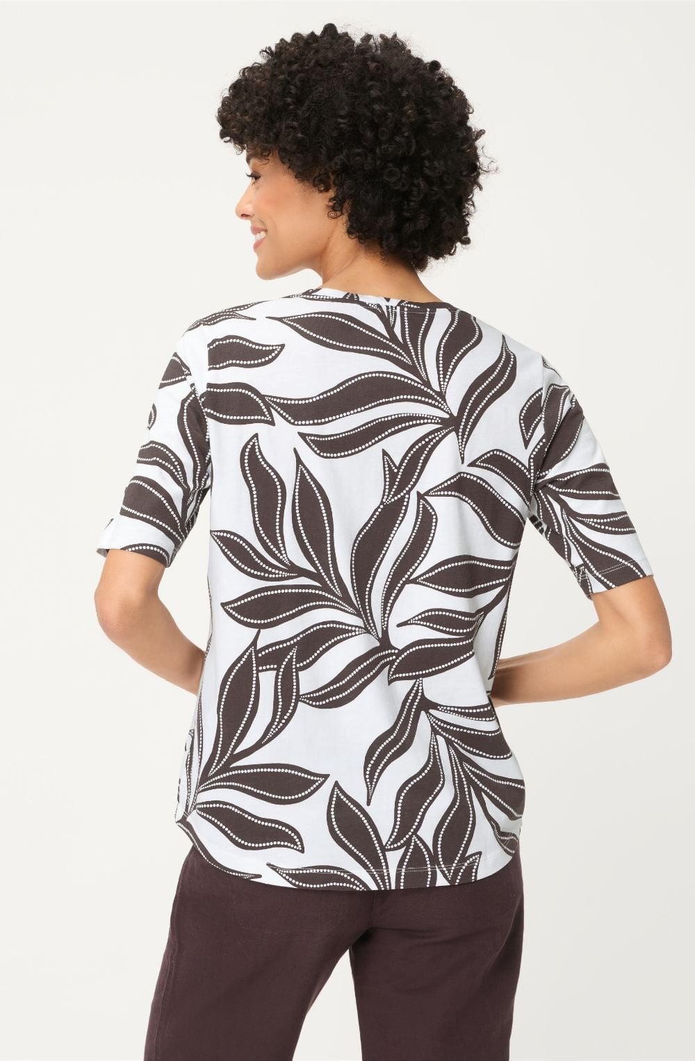 Dark Brown Leaf Print Hannah T Shirt