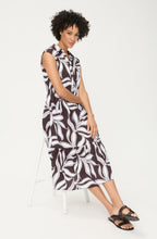 Dark Brown Leaf Print Tiered Skirt Collared Dress