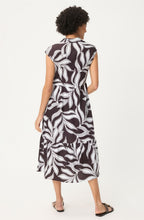 Dark Brown Leaf Print Tiered Skirt Collared Dress