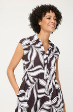 Dark Brown Leaf Print Tiered Skirt Collared Dress