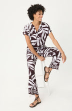 Dark Brown Leaf Print Tunic Neck Blouse