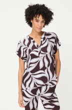 Dark Brown Leaf Print Tunic Neck Blouse