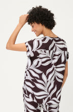 Dark Brown Leaf Print Tunic Neck Blouse