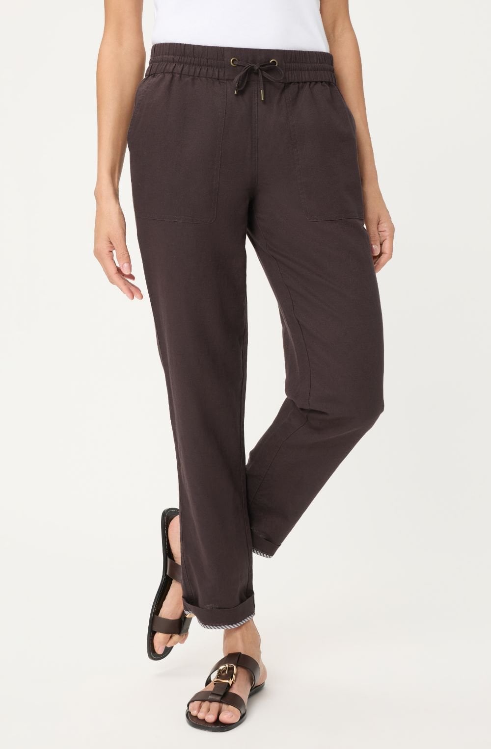 Dark Brown Linen Mix Lisa Cropped Trousers