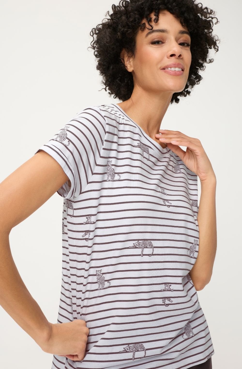 Dark Brown Stripe and Leopard Design Hannah T Shirt