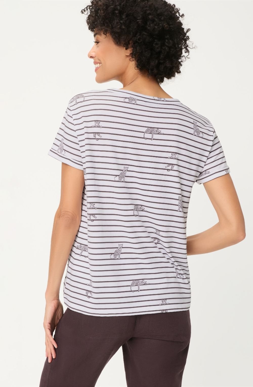 Dark Brown Stripe and Leopard Design Hannah T Shirt