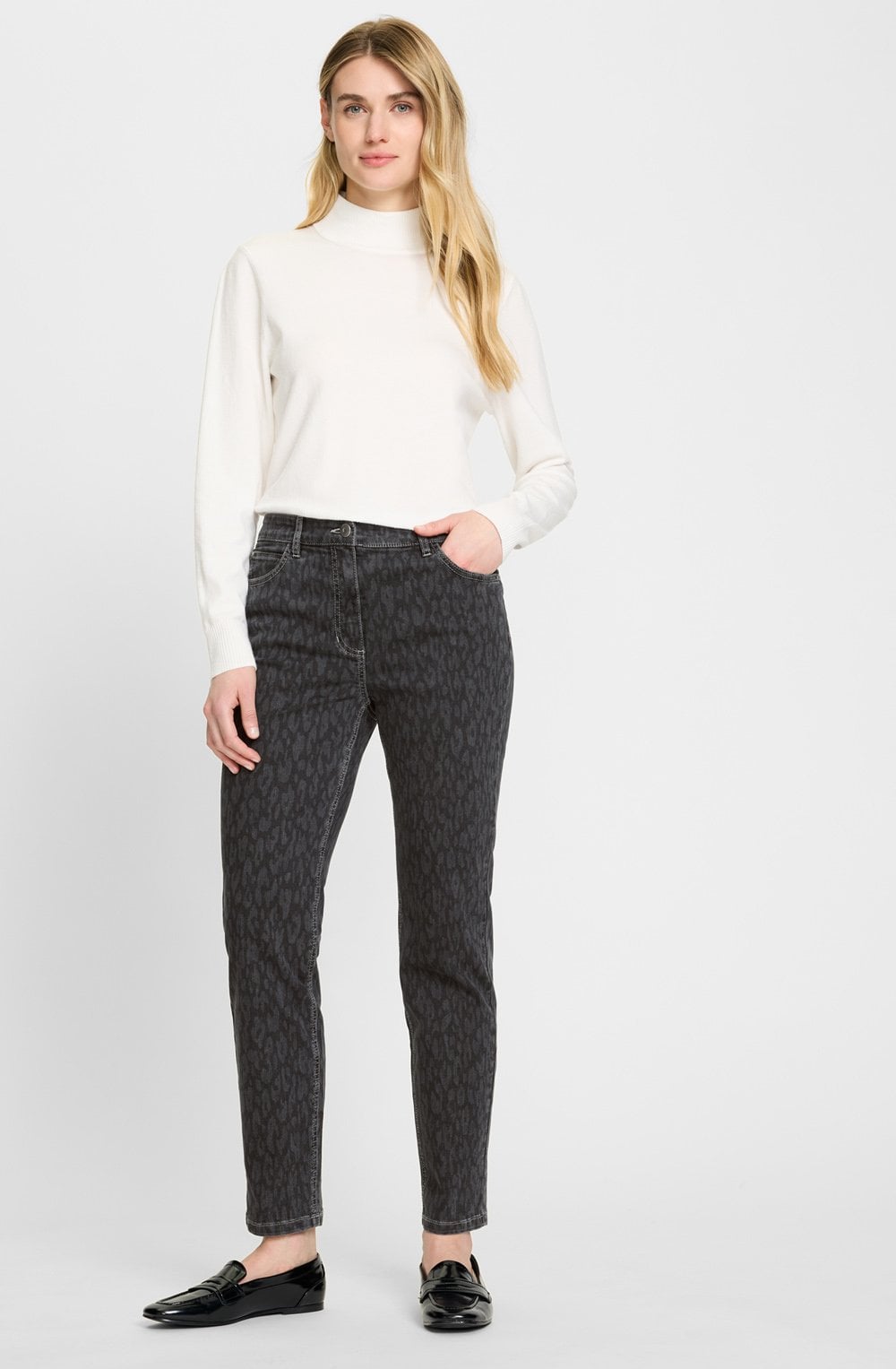 Dark Slate Animal Print Mona Straight Jeans