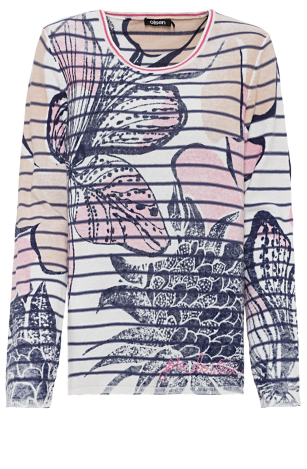 Floral and Stripes Fine Knit Jumper
