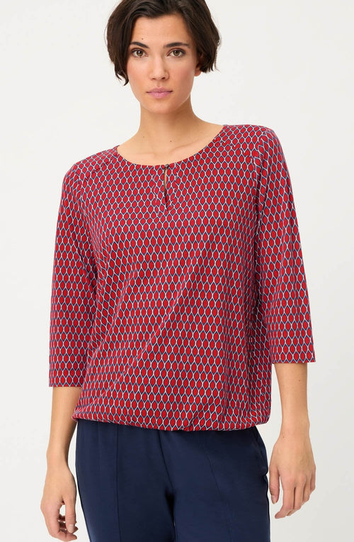 French Red Graphic Print Clara Top