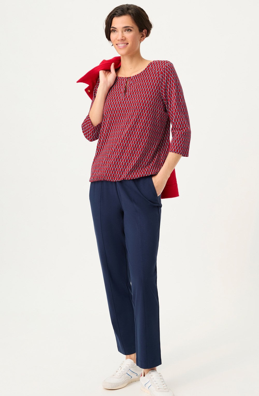 French Red Graphic Print Clara Top