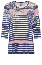 Fresh indigo Floral and Striped Top