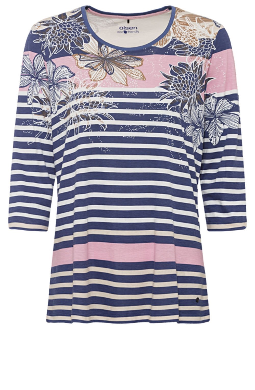 Fresh indigo Floral and Striped Top