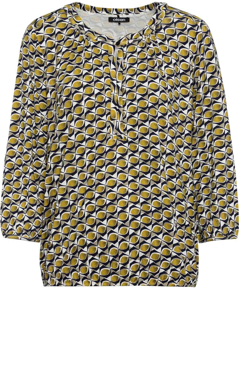 Golden Olive Abstract Print Sleeve Top