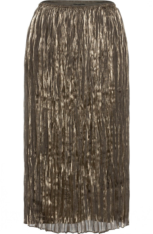 Golden Olive Shimmer Pleated Skirt