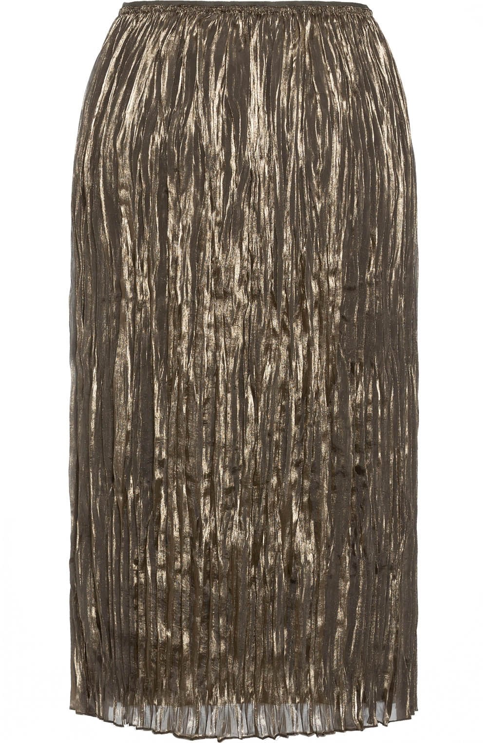 Golden Olive Shimmer Pleated Skirt